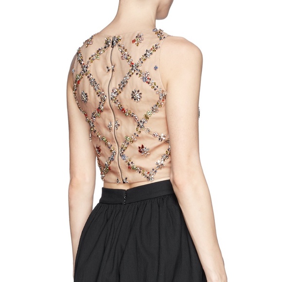 🍉Alice + Olivia Kesten Embellished Cropped Top Beige Red Stones RARE - Picture 2 of 12